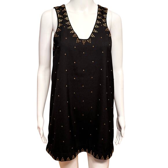 Free People Soho Studded Mini Dress Black Gold Women's Size 0 Boho Glam Street - Picture 1 of 12